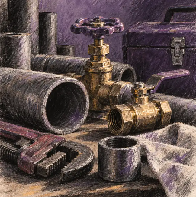 Illustration of plumbing businesses equipment and workspace